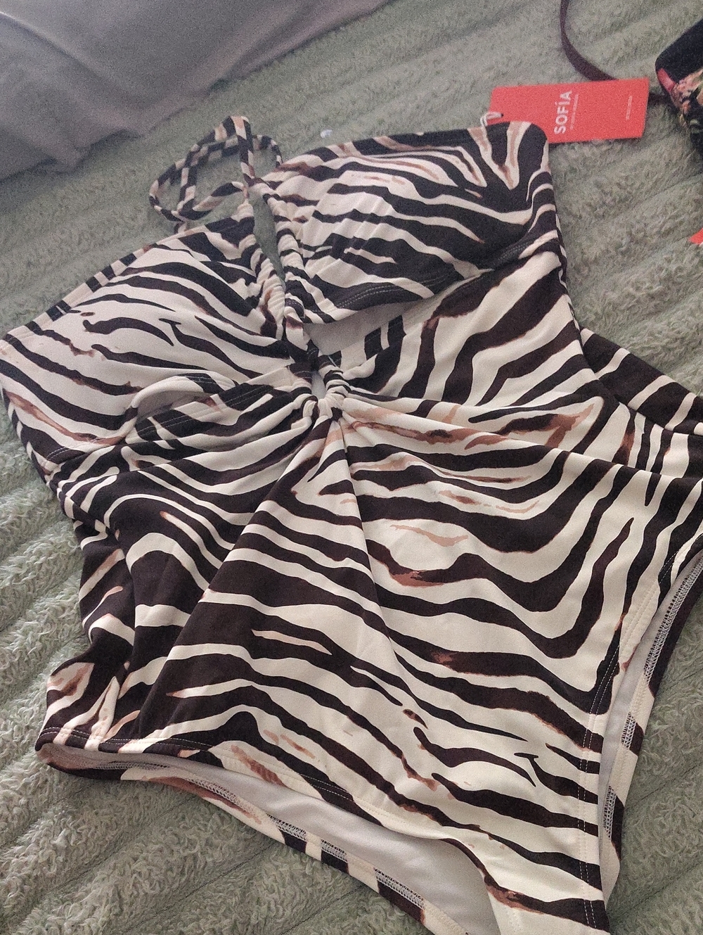 sofia by sofia vergara Light Beige and Brown Zebra-Print 1PC swimming Suit